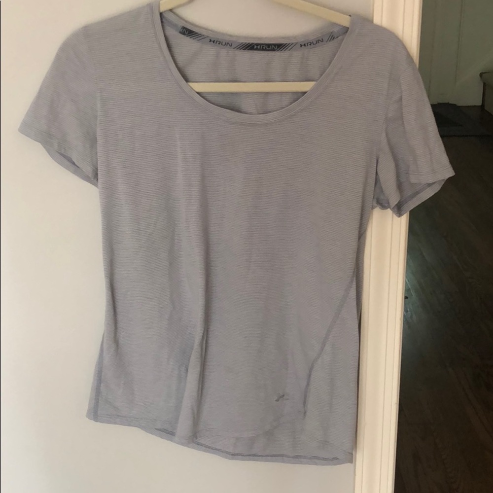 Under Armour run shirt. Grey striped. Size M